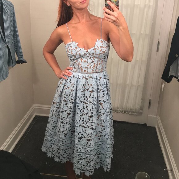 Self-Portrait Azaelea flared Blue Lace Midi Dress – Size US 6 (UK 10) - Picture 1 of 7
